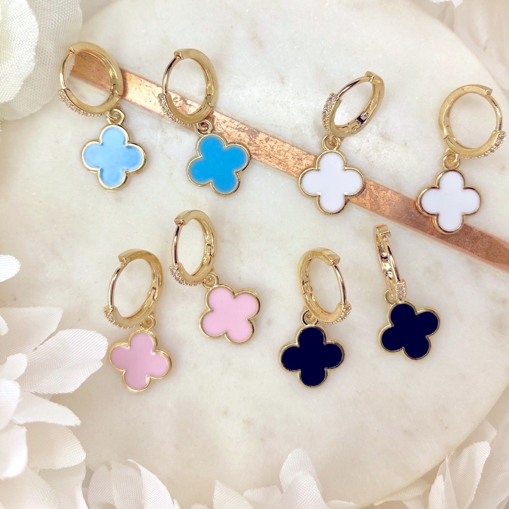 Rhinestone Huggy Hoop Clover Earrings (Black, Pink, White, or Blue, pick 1) NWT